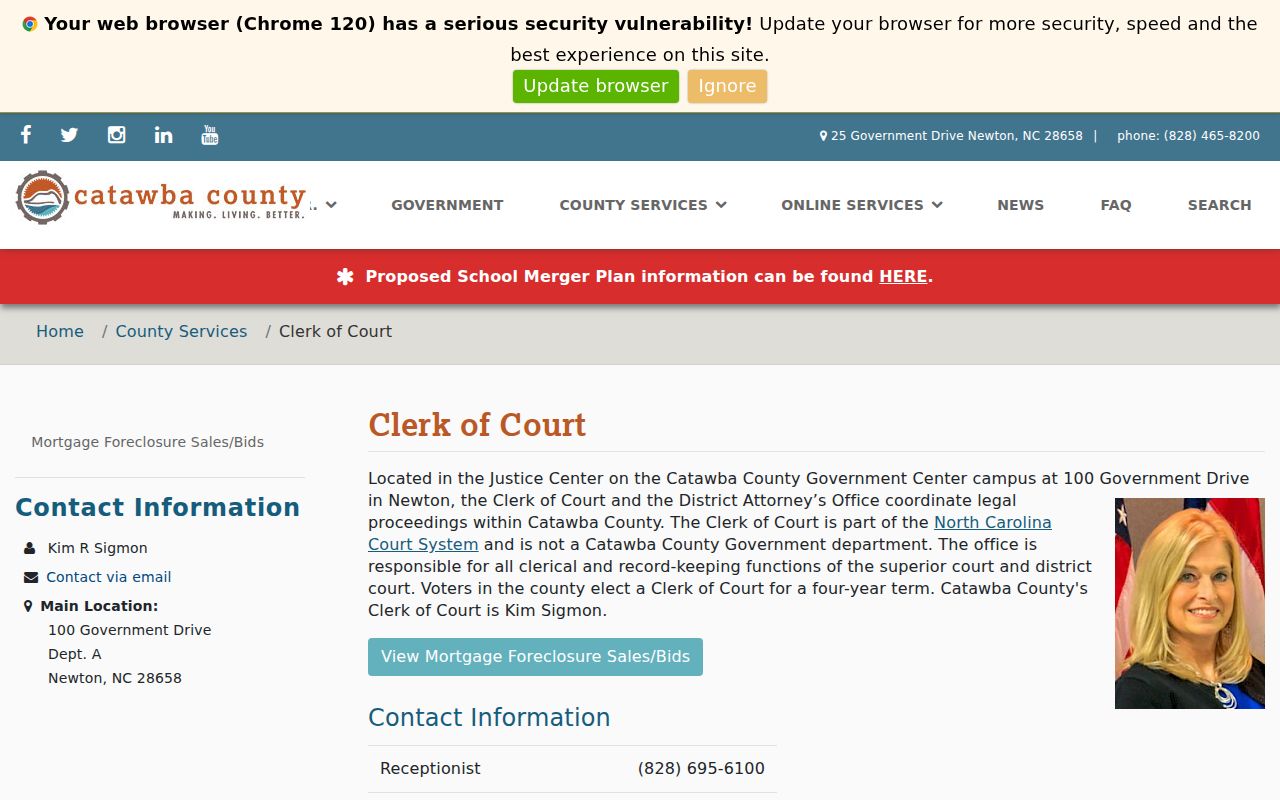 Catawba County criminal court case clerk contact page